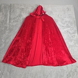Red Riding Hood Crushed Velvet Red‎ Hooded Cape Costume Halloween Cosplay O/S